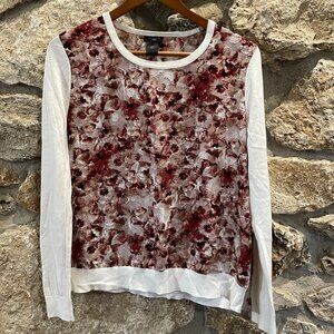 Ann Taylor Petite Shirt Sheer Floral Body with Lightweight Knit Sleeves Size LP